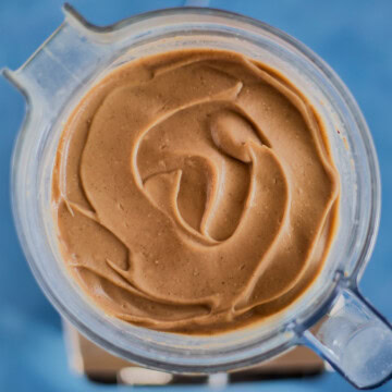 a blender container from above, filled with blended chestnut puree