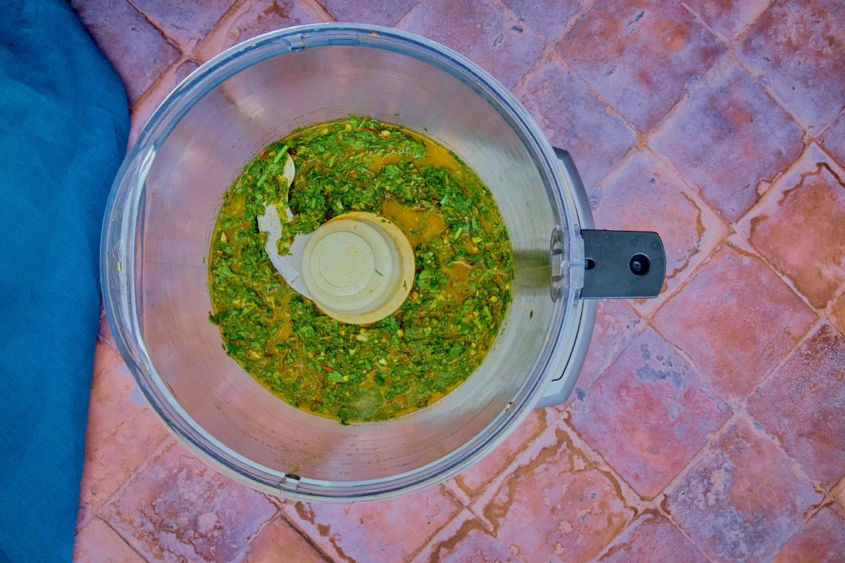 chermoula sauce in a food processor