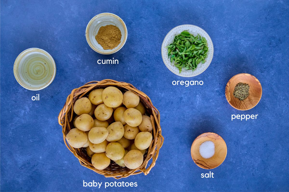 labeled ingredients for roasting the baby potatoes