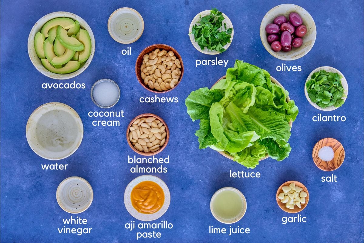 labeled ingredients for the huancaína sauce and serving