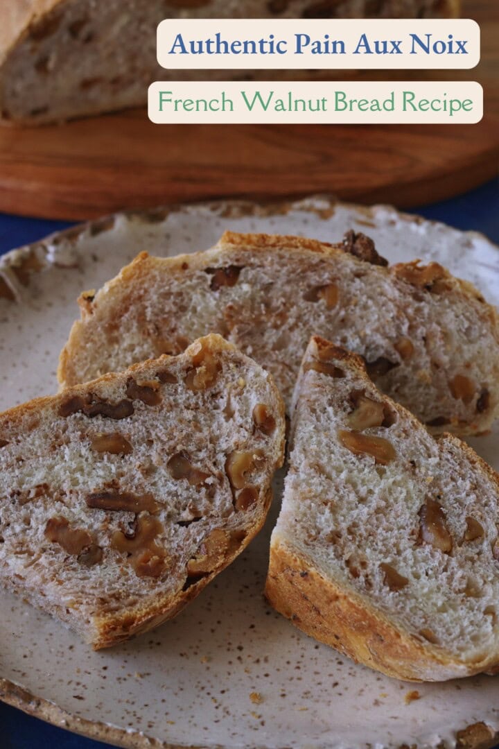 sliced bread on a plate with title labels for Pinterest